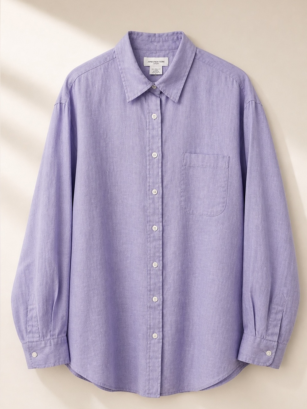 Jones New York Sport Women's 100% Linen Button Up Lavender Large Relaxed Fit
